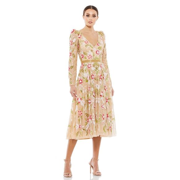 Mac Duggal Dresses & Skirts - 🔥🔥 Mac Duggal Long Sleeve Floral Beaded MIDI Dress Size 14